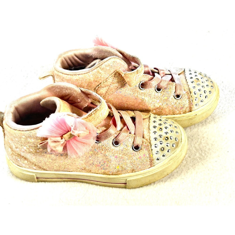Skechers Twinkle Toes Girls Pink Glitter Light Up Sneakers Bow US 10 314833N